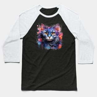 Galactic Whiskers: The Cosmic Watercolor Cat Baseball T-Shirt